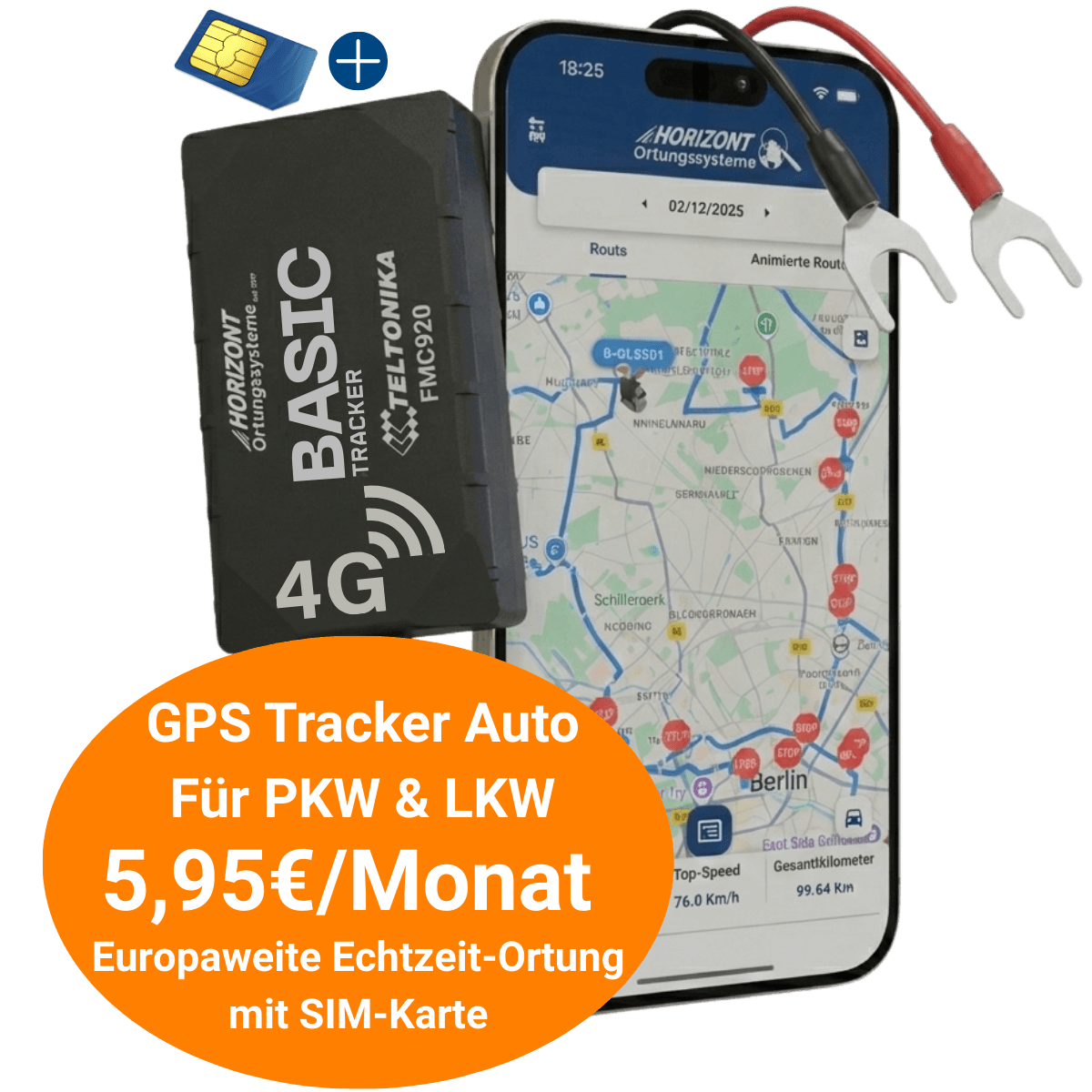 inkl. SIM-Karte–PKW&LKW 4G GPS Auto Tracker 4G - Basic Model - Einfache Montage - Mit Abo - GPS Tracker für Fahrzeuge