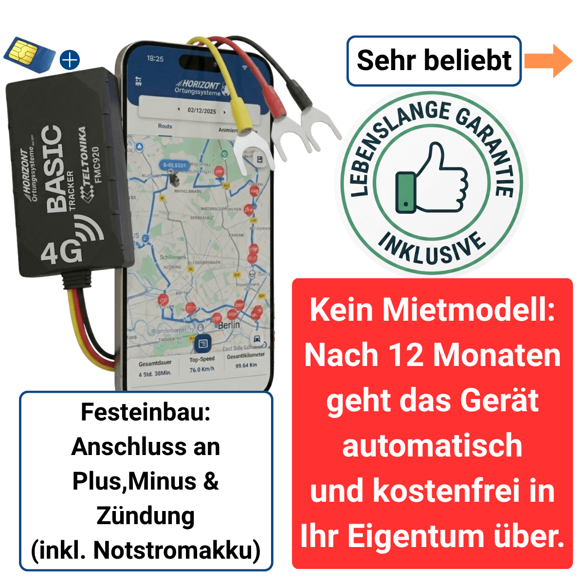 GPS Auto Tracker 4G - Basic Model - Miete mit monatlicher Zahlung - GPS Tracker fuer Fahrzeuge